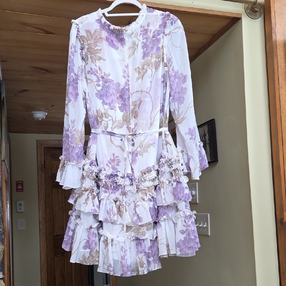 NWOT Needle & Thread Floral Mini Dress - Purple and Cream - Picture 4 of 6